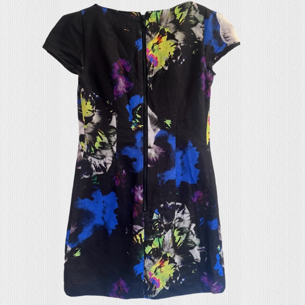 Milly Black & Blue Women's Floral Dress with Back Zipper Sz 0‎ - Picture 2 of 7